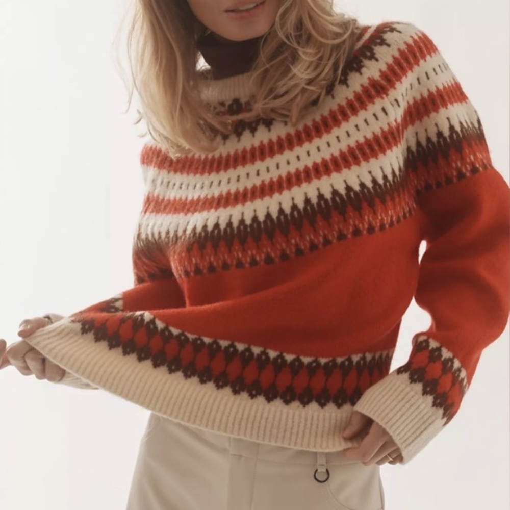 NWOT ANTHROPOLOGIE RAISONNEL Red Motif fair isle pullover crewneck sweater small